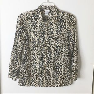Jaclyn Smith Leopard Blouse Button Down Front M